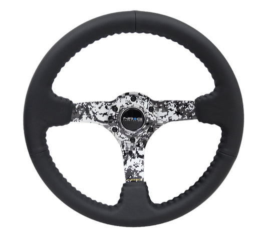 NRG Reinforced Steering Wheel (350mm / 3in. Deep) Blk Leather w/Hydrodipped Digi-Camo Spokes - Racecraft Industries