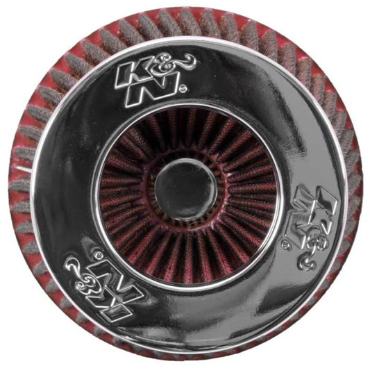 K&N Universal Air Filter Chrome Round Tapered Red - 4in Flange ID x 1.125in Flange Length x 5.5in H - Racecraft Industries