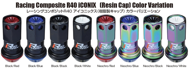 Project Kics 16+4 Locks Neocro R40 Iconix W/ Plastic Cap (Black) - 12X1.25 - Racecraft Industries