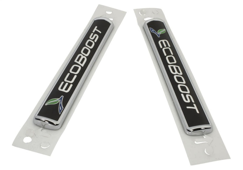Ford Racing Black/Silver EcoBoost Emblem 3-1/2in x 9/16in - Set of 2 - Racecraft Industries