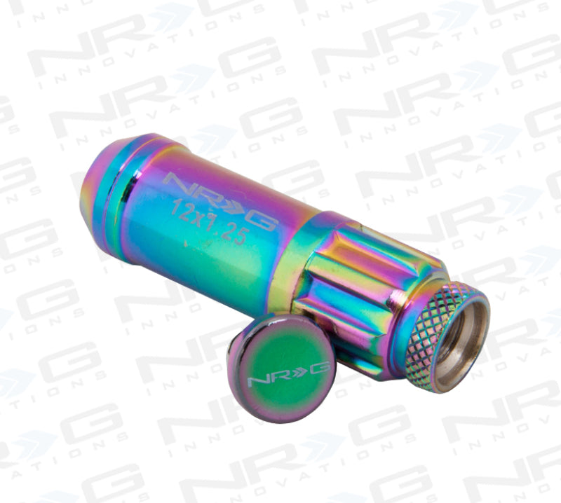 NRG 700 Series M12 X 1.25 Steel Lug Nut w/Dust Cap Cover Set 21 Pc w/Locks & Lock Socket - Neochrome - Racecraft Industries