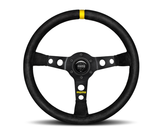 Momo MOD07 Steering Wheel 350 mm - Black Suede/Black Spokes/1 Stripe - Racecraft Industries