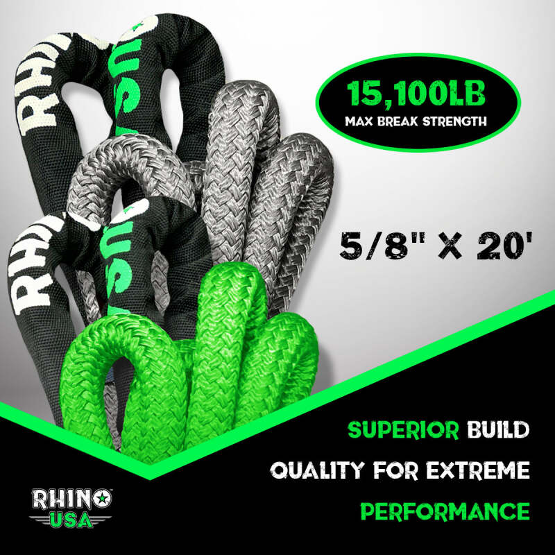 Rhino USA Kinetic Energy Recovery Rope (5/8In X 20Ft) Green - Racecraft Industries