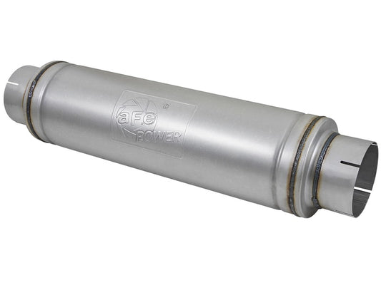 aFe ATLAS Aluminized Steel Muffler 5in Center/Center 24in L x 7in Diameter - Round Body - Racecraft Industries