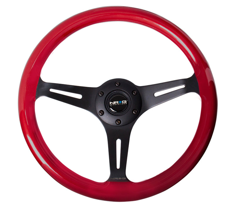 NRG Classic Wood Grain Steering Wheel (350mm) Red Pearl/Flake Paint w/Black 3-Spoke Center - Racecraft Industries