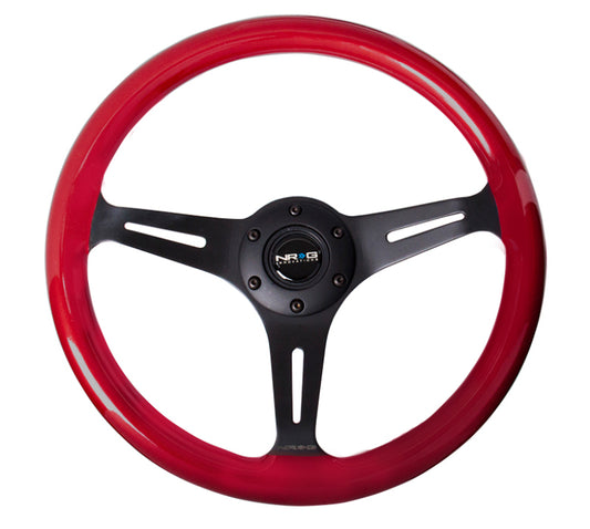 NRG Classic Wood Grain Steering Wheel (350mm) Red Pearl/Flake Paint w/Black 3-Spoke Center - Racecraft Industries