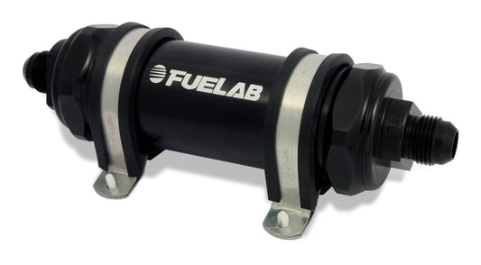 Fuelab 828 In-Line Fuel Filter Long -8AN In/Out 10 Micron Fabric - Black - Racecraft Industries