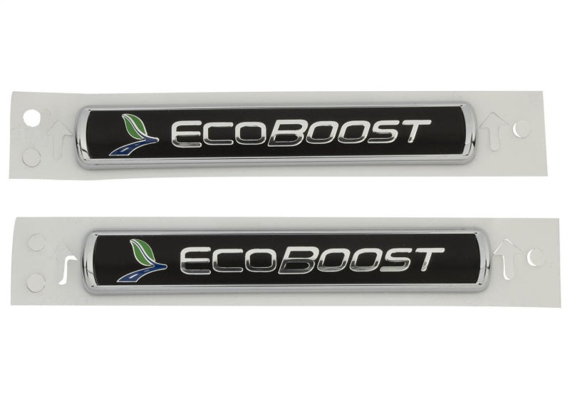 Ford Racing Black/Silver EcoBoost Emblem 3-1/2in x 9/16in - Set of 2 - Racecraft Industries