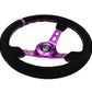 NRG Reinforced Steering Wheel (350mm / 3in. Deep) Black Suede w/Purple Center & Purple Stitching - Racecraft Industries