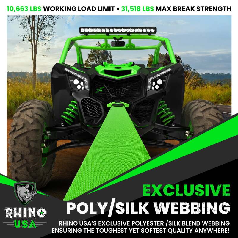 Rhino USA Recovery Tow Strap 3Inx30Ft (Green) - Racecraft Industries