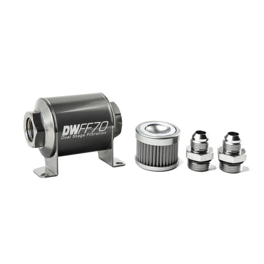 DeatschWerks Stainless Steel 8AN 10 Micron Universal Inline Fuel Filter Housing Kit (70mm) - Racecraft Industries