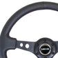 NRG Reinforced Steering Wheel (350mm / 3in. Deep) Blk Leather w/Blk Spoke & Circle Cutouts - Racecraft Industries