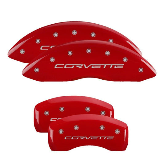 MGP 4 Caliper Covers Engraved Front & Rear C6/Corvette Red finish silver ch - Racecraft Industries