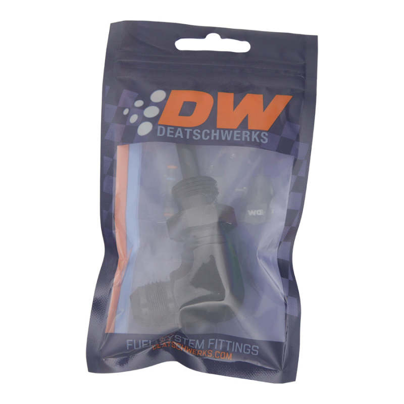 DeatschWerks 8AN Male Flare to 5/16in Male Barb Bulkhead Adapter 90-Degree - Anodized Matte Black - Racecraft Industries