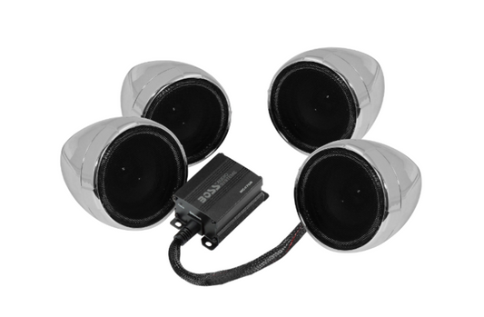 Boss Audio Systems Motorcycle Speaker Amplifier/ Bluetooth/ 3in Speakers Pair- Chrome - Racecraft Industries