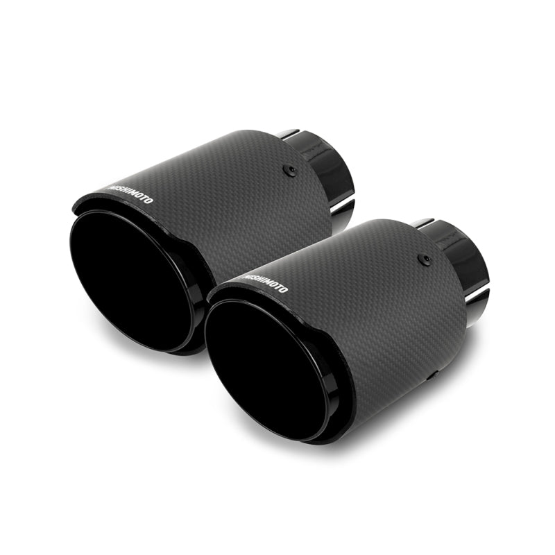 Mishimoto 2x Carbon Fiber Muffler Tip 2.5in Inlet 3.5in Outlet Black - Racecraft Industries
