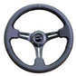NRG Reinforced Steering Wheel (350mm / 3in. Deep) Black Leather w/ Black Stitching - Racecraft Industries