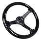 NRG Reinforced Steering Wheel (350mm / 3in. Deep) Black w/Black Chrome Solid 3-Spoke Center - Racecraft Industries