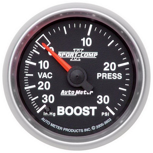 Autometer Sport-Comp II 52mm 30 PSI Mechanical Boost Vacumm Gauge - Racecraft Industries