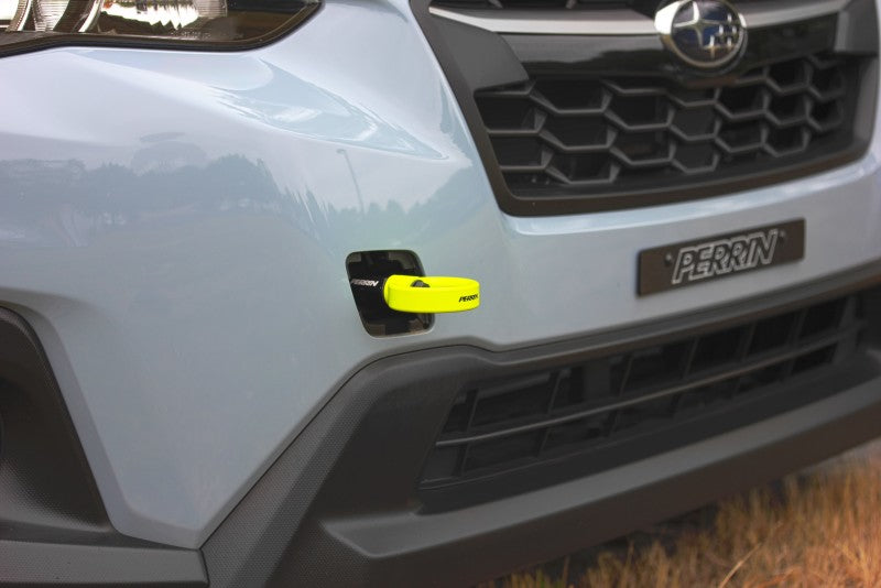 Perrin 2022 Subaru WRX / 18-21 Crosstrek / 14-21 Forester Tow Hook Kit (Front) - Neon Yellow - Racecraft Industries