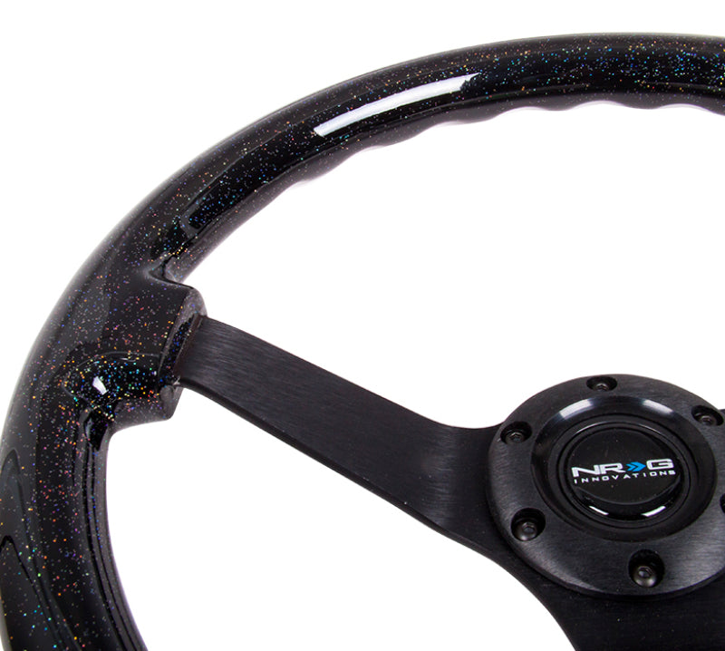 NRG Reinforced Steering Wheel (350mm / 3in Deep) Classic Blk Sparkle Wood Grain w/Blk 3-Spoke Center - Racecraft Industries