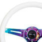 NRG Classic Wood Grain Steering Wheel (350mm) Glow-N-The-Dark Green Grip w/Neochrome 3-Spoke Center - Racecraft Industries