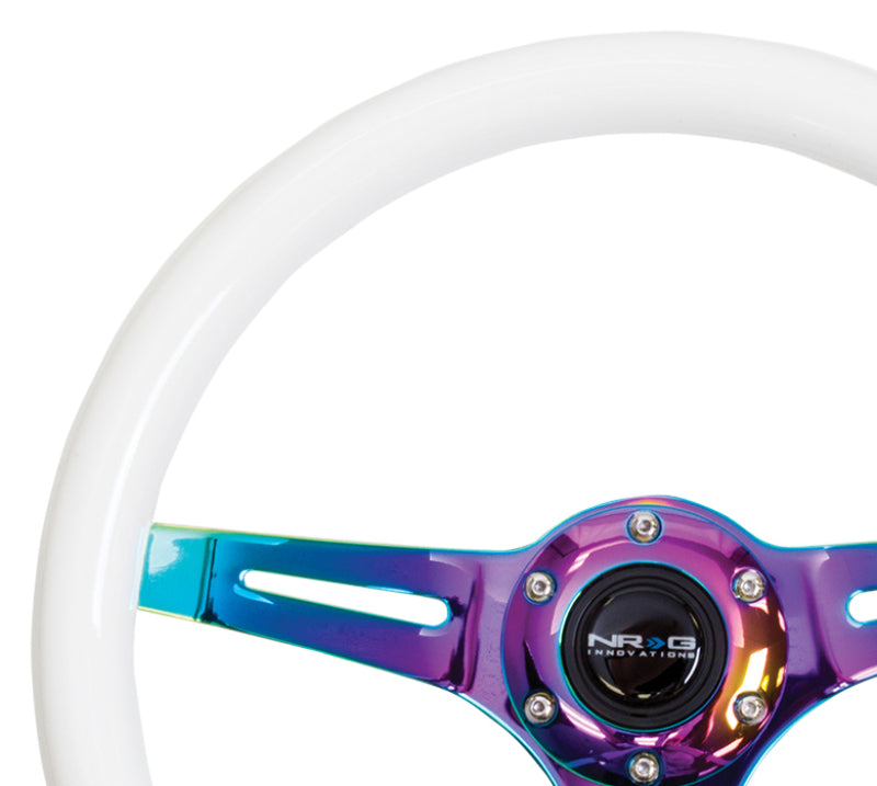 NRG Classic Wood Grain Steering Wheel (350mm) Glow-N-The-Dark Green Grip w/Neochrome 3-Spoke Center - Racecraft Industries