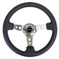 NRG Reinforced Steering Wheel (350mm / 3in. Deep) Blk Leather w/Gunmetal Circle Cutout Spokes - Racecraft Industries