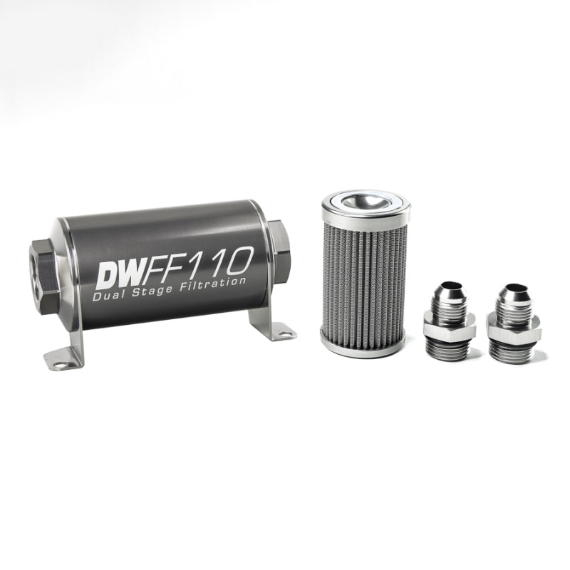 DeatschWerks Stainless Steel 8AN 100 Micron Universal Inline Fuel Filter Housing Kit (110mm) - Racecraft Industries