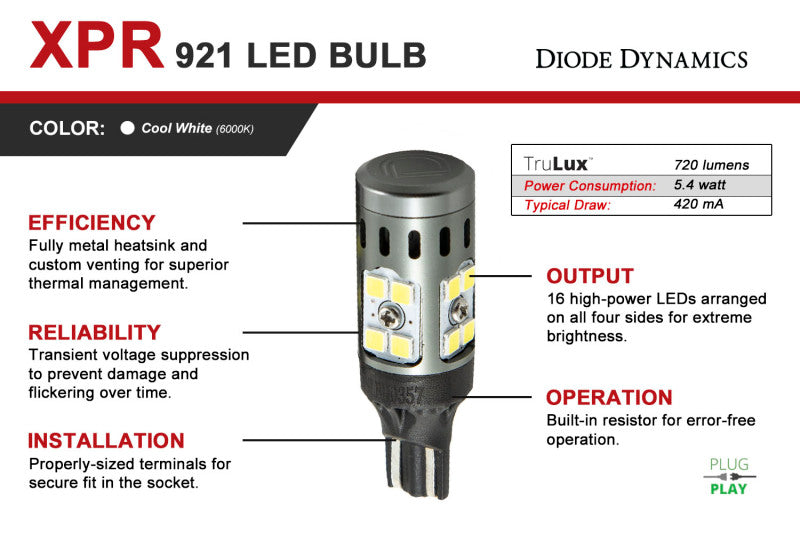 Diode Dynamics 921 XPR LED Bulb - Cool - White (Pair) - Racecraft Industries