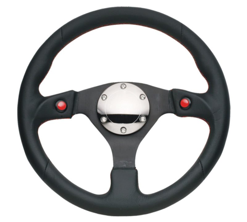 NRG Reinforced Steering Wheel (320mm) Blk Leather w/Dual Buttons - Racecraft Industries