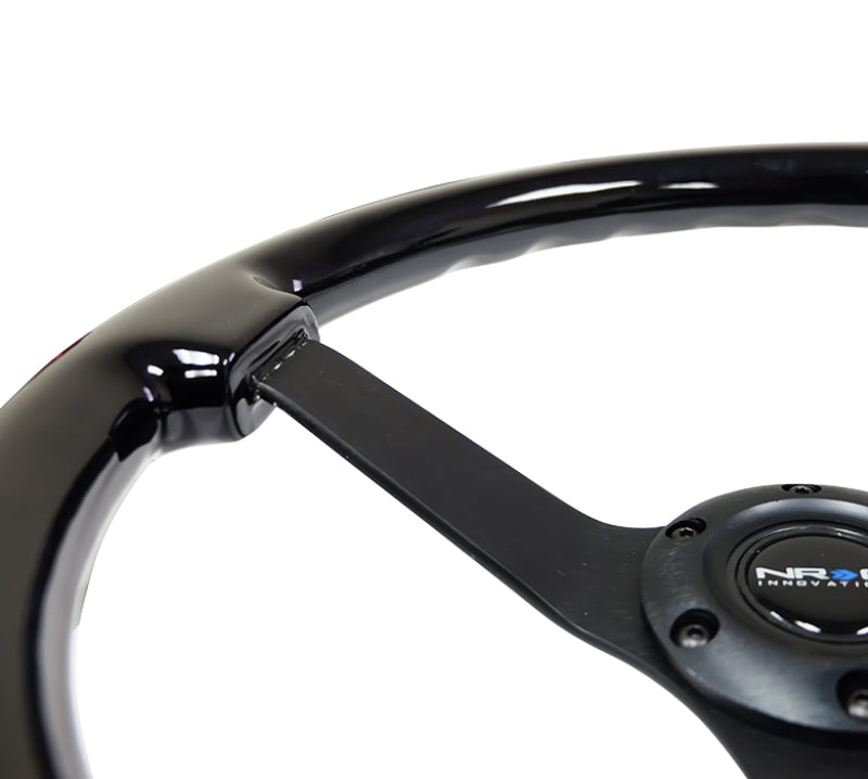 NRG Reinforced Steering Wheel (350mm / 3in. Deep) Black w/Black Chrome Solid 3-Spoke Center - Racecraft Industries