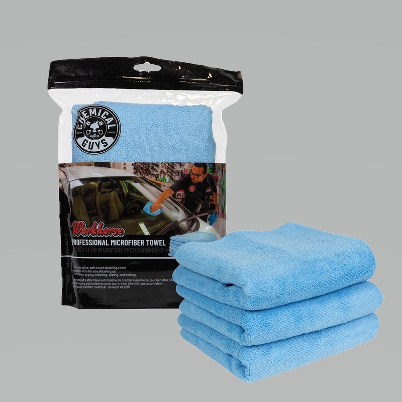 Chemical Guys Workhorse Professional Microfiber Towel - 16in x 16in - Blue - 3 Pack - Racecraft Industries