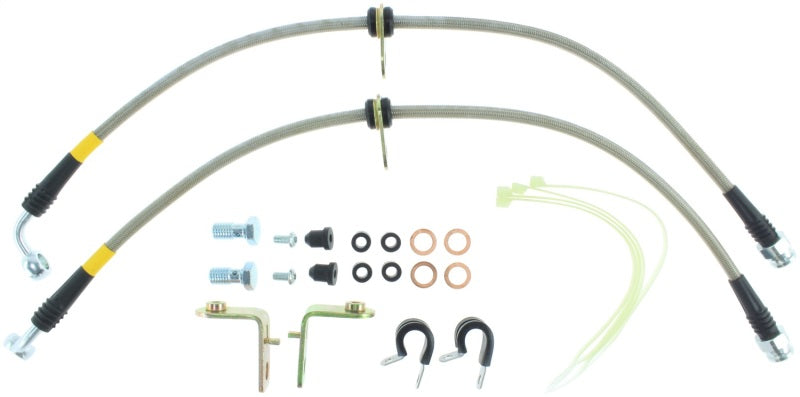 StopTech 05-08 Mustang V6 w/ABS / Mustang GT V8 / 07-09 GT500 Stainless Steel Front Brake Lines - Racecraft Industries