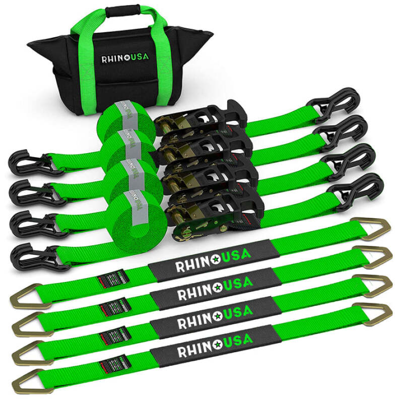 Rhino USA Heavy Duty Vehicle Tie Down Kit- Green - Racecraft Industries