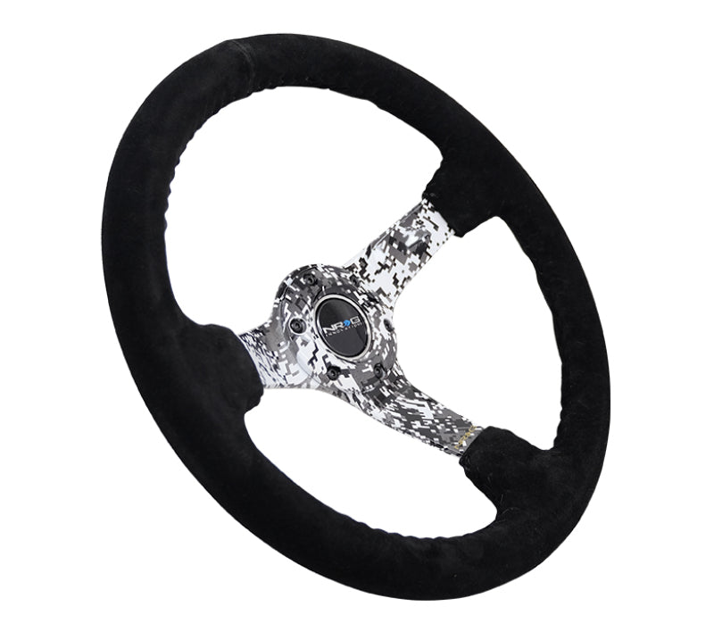 NRG Reinforced Steering Wheel (350mm / 3in. Deep) Blk Suede w/Hydrodipped Digi-Camo Spokes - Racecraft Industries