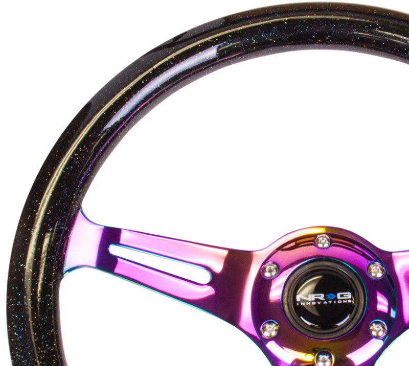 NRG Classic Wood Grain Steering Wheel (350mm) Black Sparkle/Galaxy Color w/Neochrome 3-Spoke - Racecraft Industries