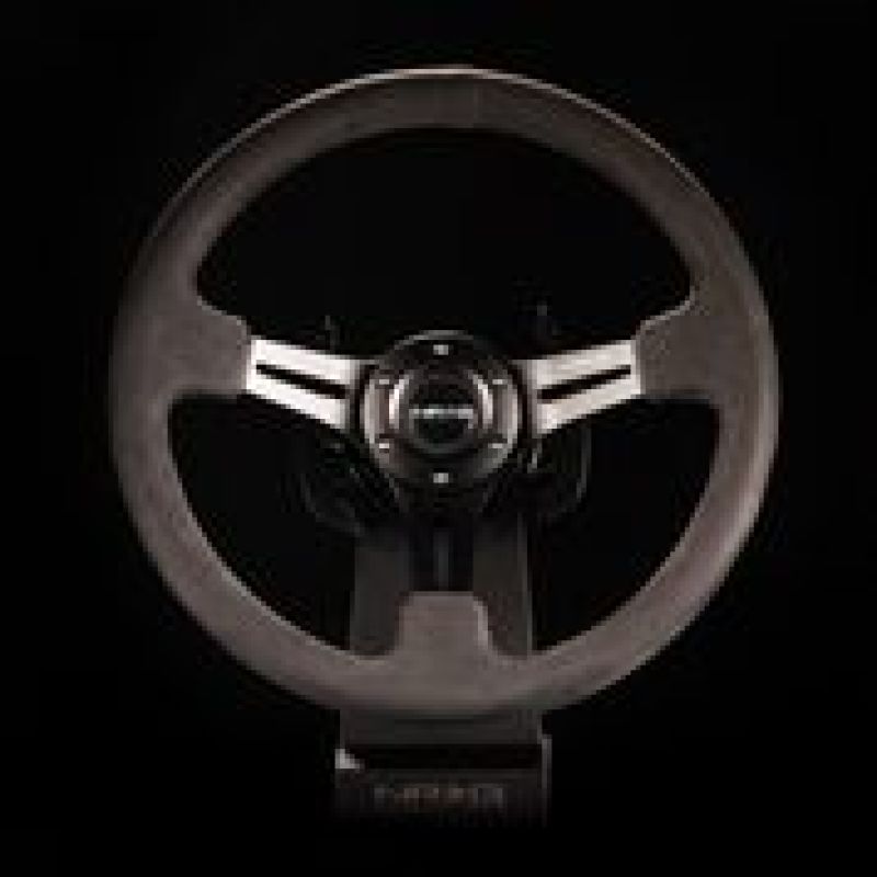 NRG Reinforced Steering Wheel (350mm / 3in. Deep) Black Leather w/ Alcantara Stitching - Racecraft Industries