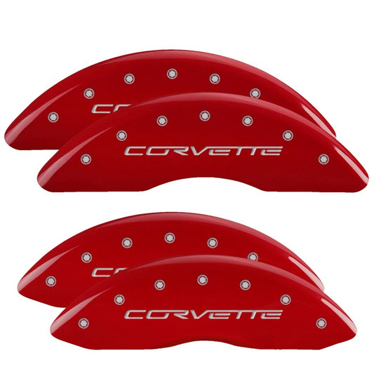 MGP 4 Caliper Covers Engraved Front & Rear C6/Corvette Red finish silver ch - Racecraft Industries