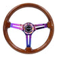 NRG Reinforced Steering Wheel (350mm / 3in. Deep) Brown Wood w/Blk Matte Spoke/Neochrome Center Mark - Racecraft Industries