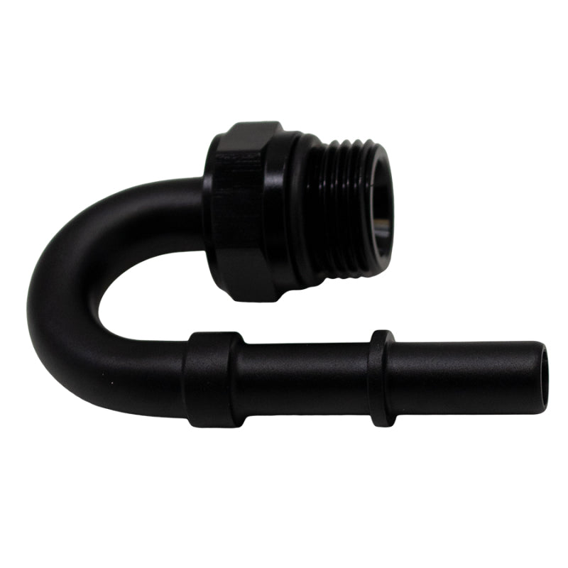 DeatschWerks 8AN ORB Male to 3/8in Male EFI Quick Connect Adapter 180-Degree - Anodized Matte Black - Racecraft Industries