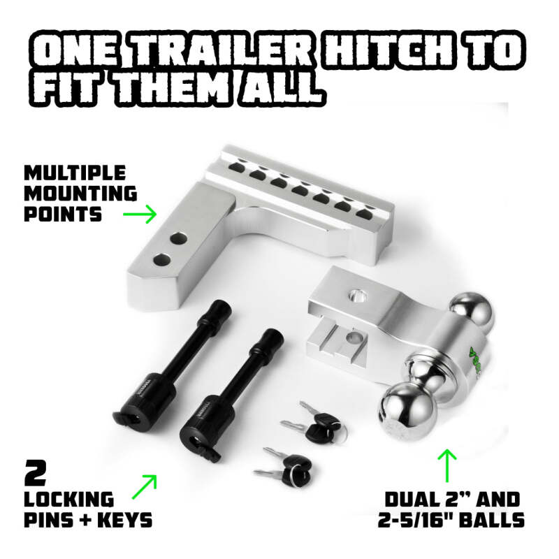 Rhino USA 6In Heavy Duty Drop Hitch - 2In (Silver) - Racecraft Industries