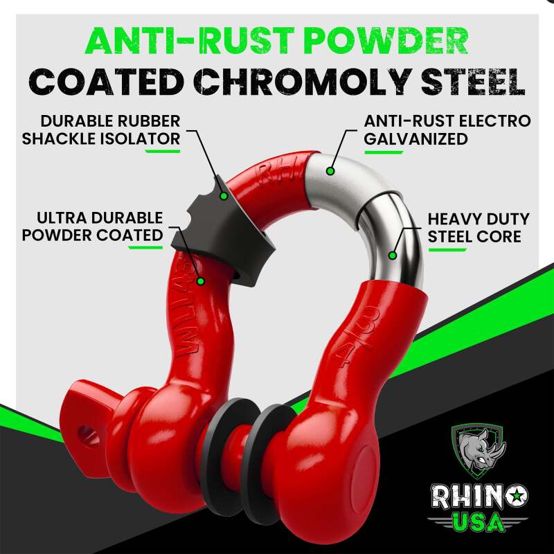 Rhino USA 3/4In D-Ring Shackle Set (2-Pack)(Red) - Racecraft Industries