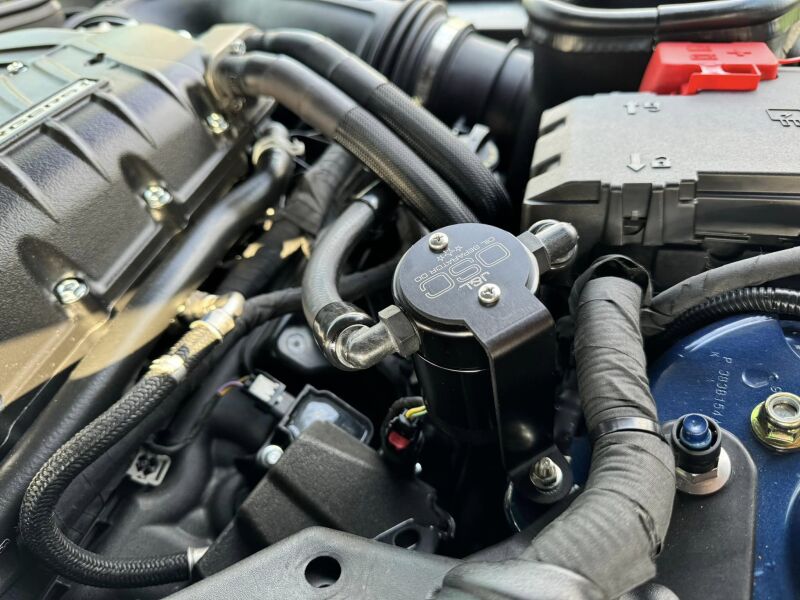 J&L 2024 Ford Mustang GT w/ Whipple Supercharger Oil Separator 3.0 PCV Side - Black Anodized - Racecraft Industries