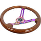NRG Reinforced Steering Wheel (350mm / 3in. Deep) Brown Wood w/Blk Matte Spoke/Neochrome Center Mark - Racecraft Industries