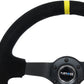 NRG Reinforced Steering Wheel (350mm / 3in. Deep) Blk Suede/X-Stitch w/5mm Blk Spoke & Yellow CM - Racecraft Industries