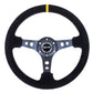NRG Reinforced Steering Wheel (350mm / 3in. Deep) Blk Suede w/Circle Cut Spokes & Single Yellow CM - Racecraft Industries