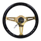 NRG Classic Wood Grain Steering Wheel (350mm) Black Grip w/Chrome Gold 3-Spoke Center - Racecraft Industries
