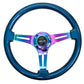 NRG Classic Wood Grain Steering Wheel (350mm) Blue Pearl/Flake Paint w/Neochrome 3-Spoke Center - Racecraft Industries