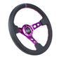 NRG Reinforced Steering Wheel (350mm / 3in. Deep) Black Leather w/Purple Center & Purple Stitching - Racecraft Industries